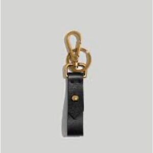 Madewell Black Leather Key Fob with Brass Hardware
